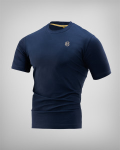 Camiseta azul oscuro con logotipo dorado