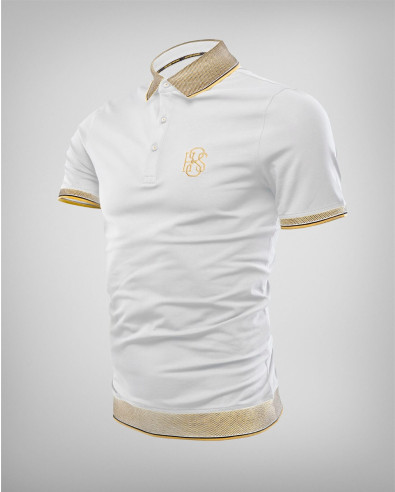 БЯЛА ТЕНИСКА С КОНТРАСТНА ЯКА И БИЕТА