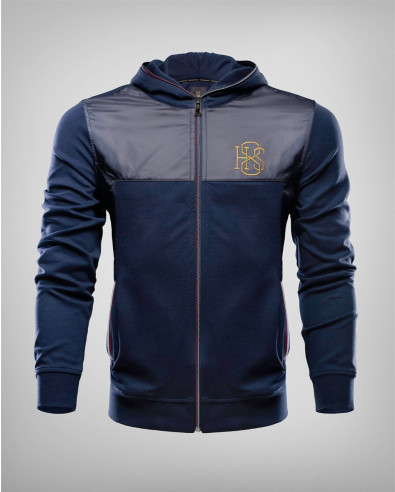 DARK BLUE SWEATSHIRT WITH TRICOLOR EDGING AT THE POCKETS