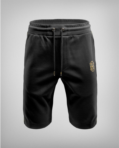 Black bermuda shorts with gold strips and H8S print