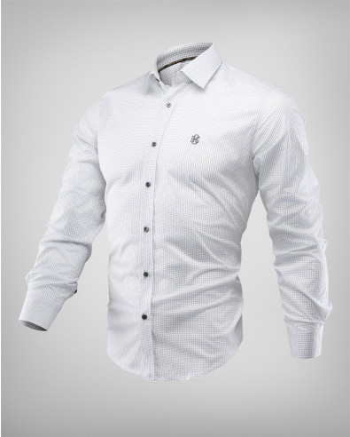 Camisa entallada en blanco con un espectacular estampado