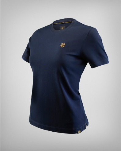 Camiseta beige azul oscuro de mujer con bordado y logotipo