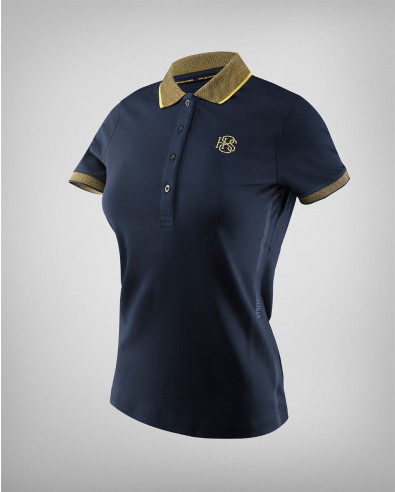 Camiseta azul oscuro de mujer con cuello y rayas H8S