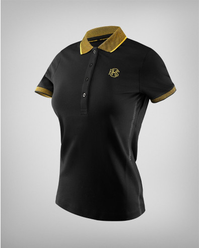 Camiseta negra de mujer con cuello y rayas H8S