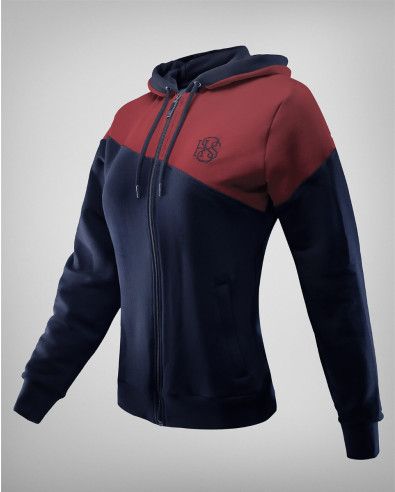 Sudadera de algodón azul marino y burdeos para mujer