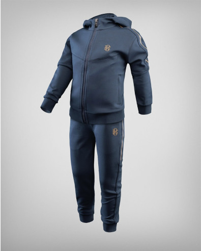 Conjunto infantil azul oscuro con rayas doradas y estampado H8S