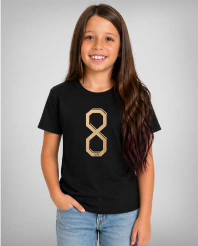 KIDS' black T-shirt with gold eight