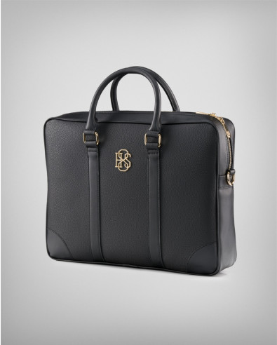 Bolso para ordenador portátil de piel estructurada en negro
