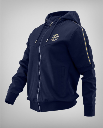 Sudadera de mujer en azul oscuro con rayas doradas