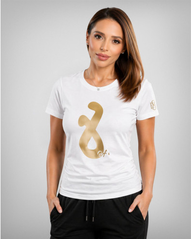 Women's White T-shirt with Golden Eight and SIGNATURE