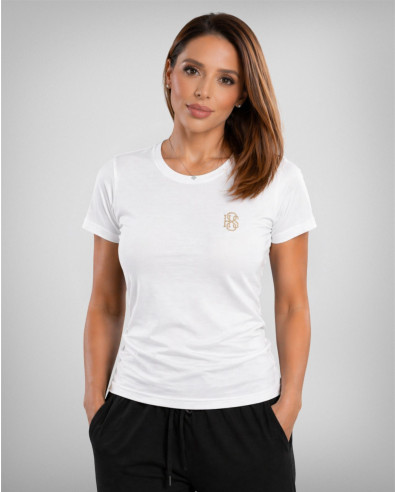 Women's white T-shirt with gold logo