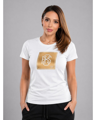 Дамска бяла тениска със златно H8S лого