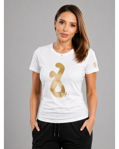 Дамска Бяла тениска със Златна Осмица и ПОДПИС
