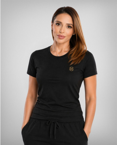 Women's black T-shirt with gold logo