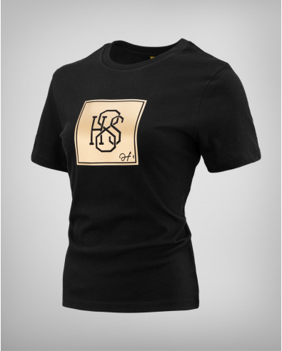 Дамска черна тениска със златно H8S лого