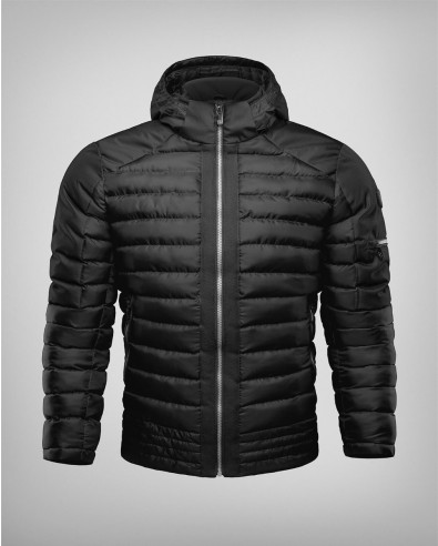 Winter waterproof jacket with removable hood in black