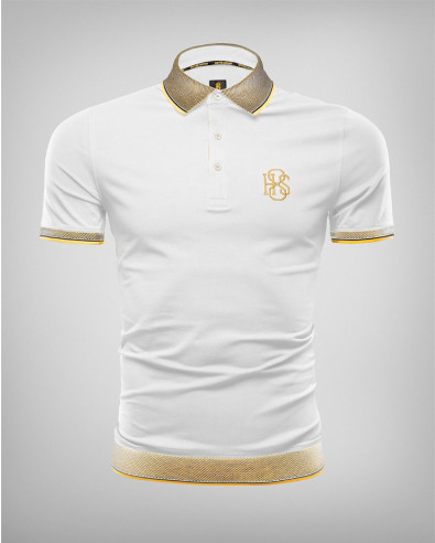 WHITE POLO T-SHIRT WITH CONTRASTING BANDS