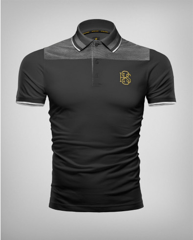 BLACK POLO T-SHIRT WITH TWO-COLOUR PATTERN