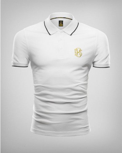 WHITE POLO T-SHIRT WITH EMBOSSED COLLAR AND BUTTONS