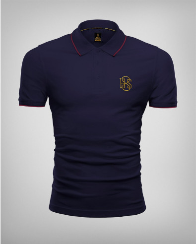 NAVY POLO T-SHIRT WITH EMBOSSED COLLAR AND BUTTONS