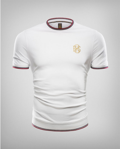 WHITE PIQUE T-SHIRT WITH TRICOLOR EDGING