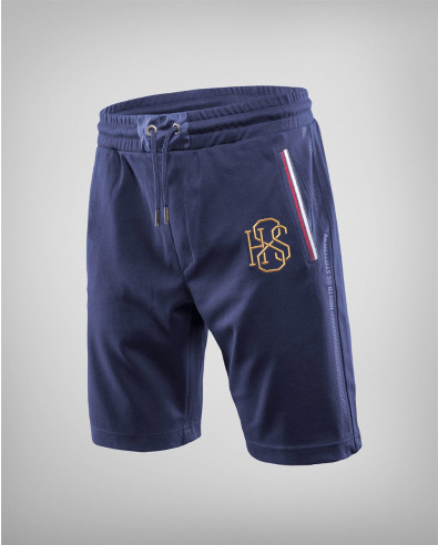 DARK BLUE BERMUDA SHORTS WITH TRICOLOR STRIP ON THE POCKETS