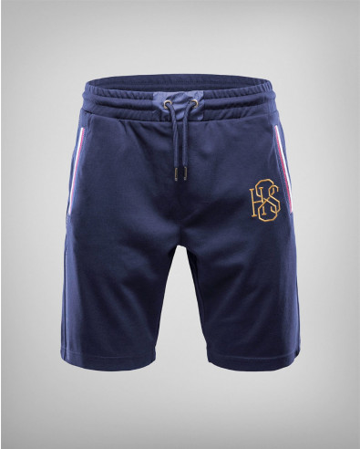 DARK BLUE BERMUDA SHORTS WITH TRICOLOR STRIP ON THE POCKETS