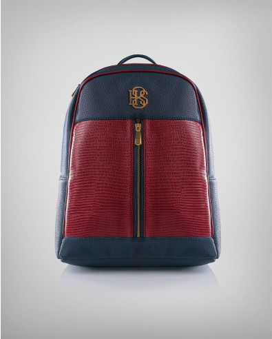Luxury leather backpack in Dark blue and Bordeaux