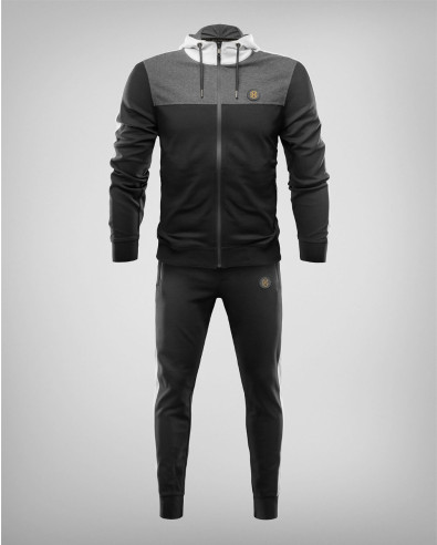 TRACKSUIT IN BLACK WITH WHITE EDGING AND GRAY PANEL