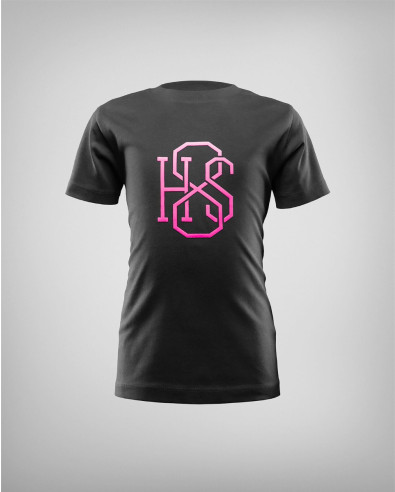 KID'S BLACK T-SHIRT WITH EFFECTIVE LOGO IN PINK