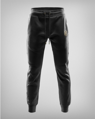 Black sport pants with gold strips and H8S print