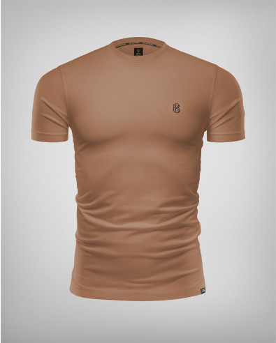 BROWN T-SHIRT WITH EMBROIDERY AND LOGO