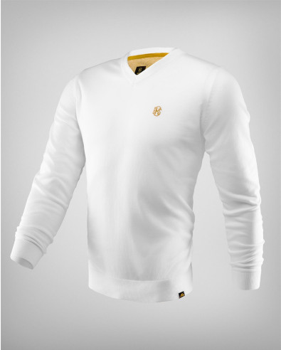 Пуловер H8S шпиц деколте в бял цвят