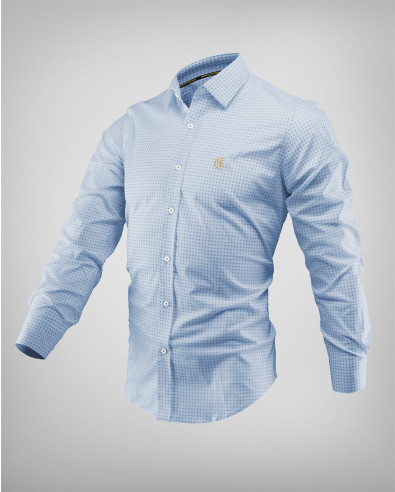 Camisa entallada en azul claro con un espectacular estampado