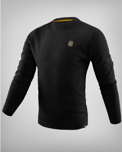 Памучен пуловер със структурна плетка в черно