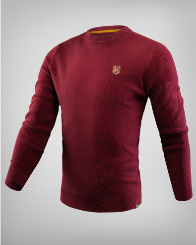 Памучен пуловер със структурна плетка в бордо