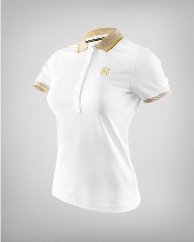 WOMEN'S WHITE POLO T-SHIRT WITH COLLAR AND H8S STRIP