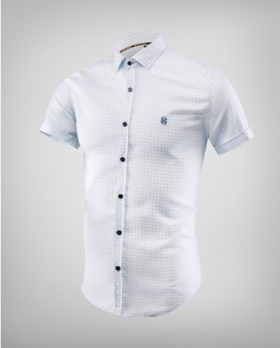 Fitted shirt with short sleeves and a light blue print
