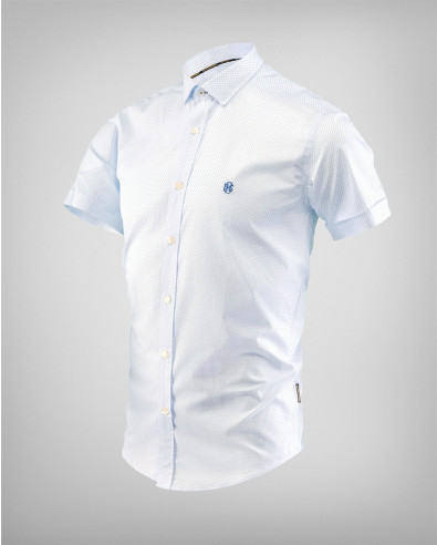 Класическа риза с къс ръкав и светлосин принт