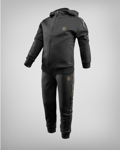 Children's black tracksuit with gold stripes and H8S print 