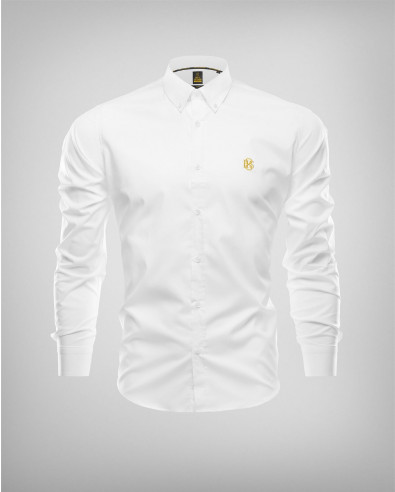 Бяла вталена риза от памук и еластан