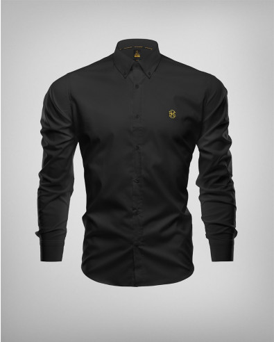 Черна вталена риза от памук и еластан