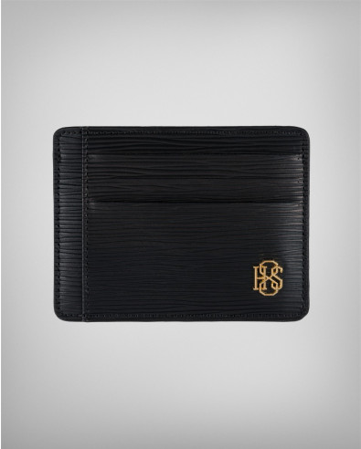 Card holder in black made of 100% natural embossed leather