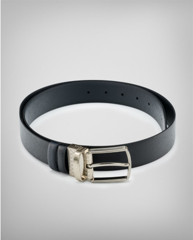 Embossed double-sided belt in black and dark blue