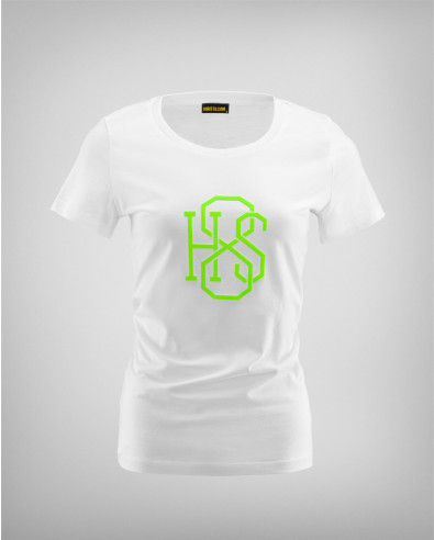 WOMEN'S T-SHIRT IN WHITE WITH EMBOSSED GREEN LOGO