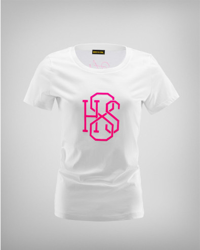 WOMEN'S T-SHIRT IN WHITE WITH EMBOSSED PINK LOGO