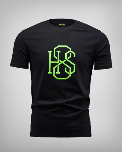 BLACK T-SHIRT WITH EMBOSSED GREEN LOGO