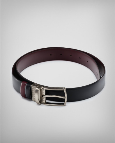  DOUBLE-FACED BELT IN BLACK AND BORDEAUX