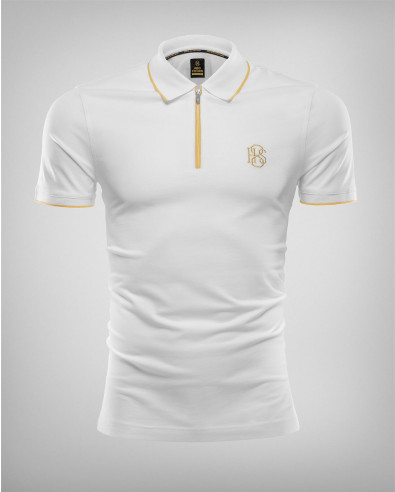 White Polo Shirt with Zip and Contrasts