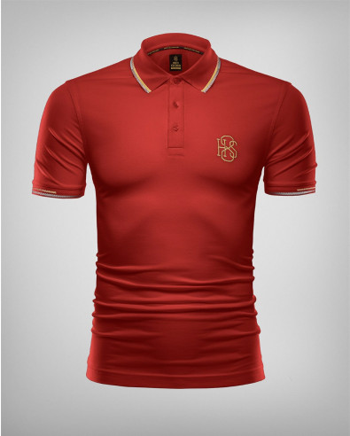 Red Polo Shirt with Buttons and Embroidery